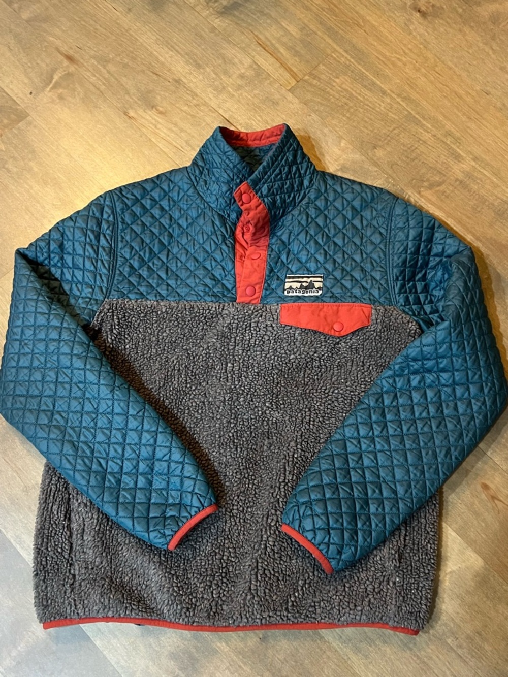 Patagonia Quilted Exclusive Fall ‘15 Mixed Snap-T Crater Blue S Rare 40th Ann